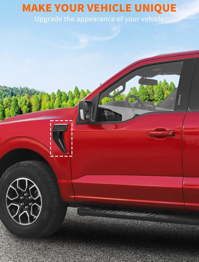 Savadicar 2-Piece Carbon Fiber Finish Fender Vent Trim Cover for 2021-Present Ford F150, Side Emblem Surround Overlay Accent, Exterior Styling Upgrade Accessories - Image 2